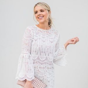 Chicwish White Crochet Lace Dress bell sleeves